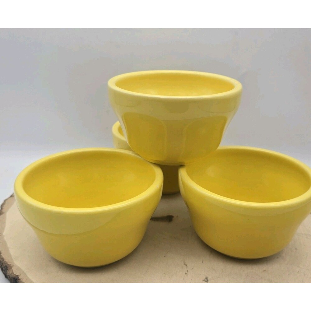 4 Vintage Homer Laughlin Yellow Custard Bowls  4 oz, Lead Free Heavy